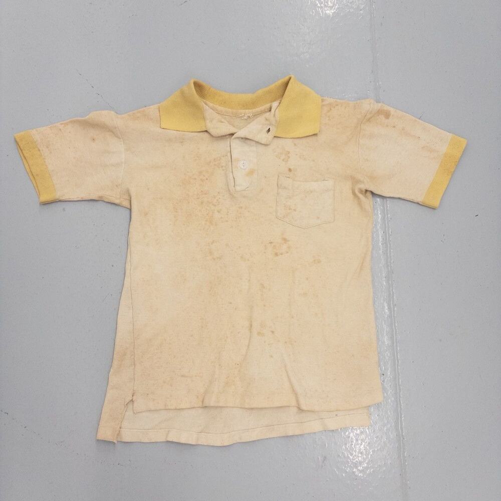 Vintage 50s Yellow Blank Cotton Distressed Polo Shirt